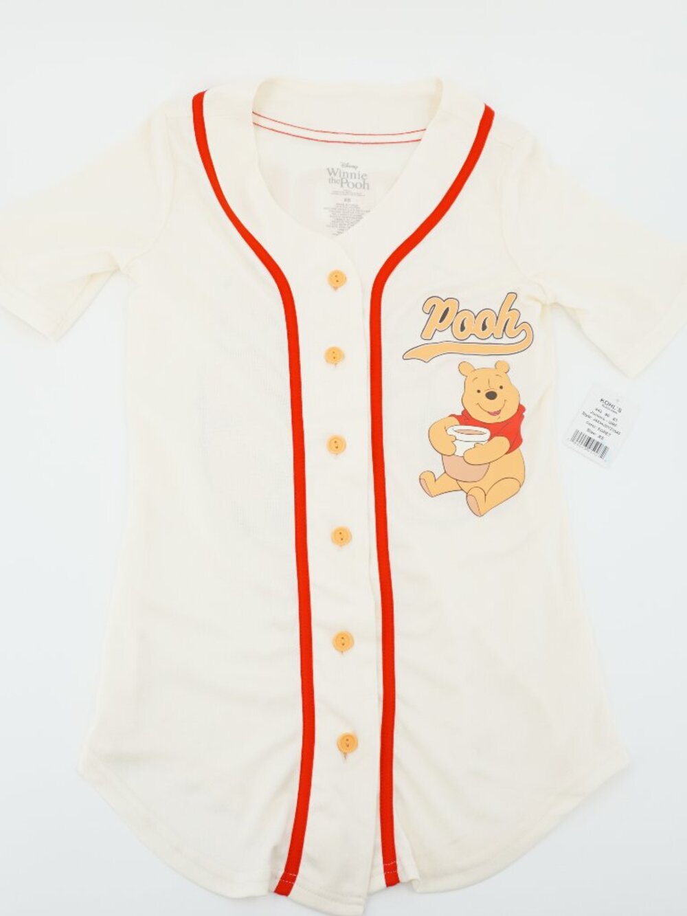 Disney Womens Winnie The Pooh Baseball Jersey Vintage Style Button Down Size XS